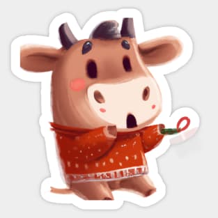 Cute Ox Drawing Sticker